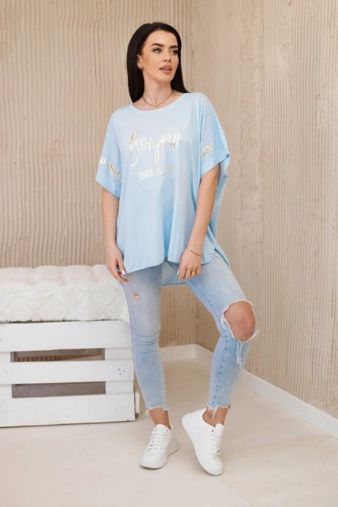 Bluzka bawełniana dekatyzowana plus size niebieski Bluzka bawełniana dekatyzowana plus size niebieski