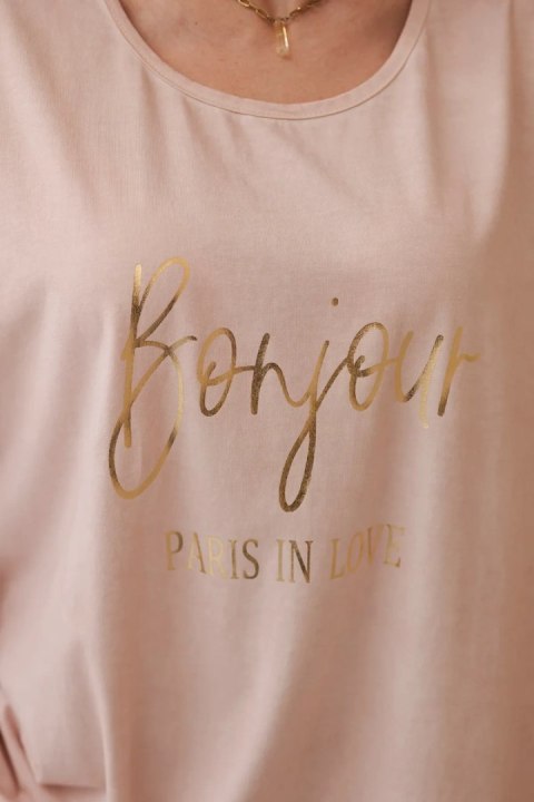 Bluzka bawełniana dekatyzowana plus size pudrowy róż Bluzka bawełniana dekatyzowana plus size pudrowy róż