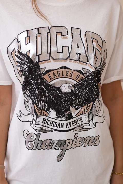 Bluzka bawełniana przecierana Chicago Eagles biały+srebrny Bluzka bawełniana przecierana Chicago Eagles biały+srebrny