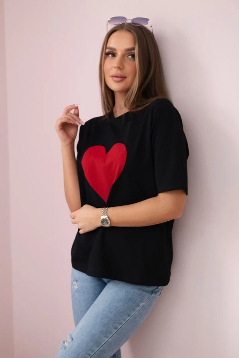 Bluzka bawełniana z nadrukiem serca czarna Bluzka bawełniana z nadrukiem serca czarna