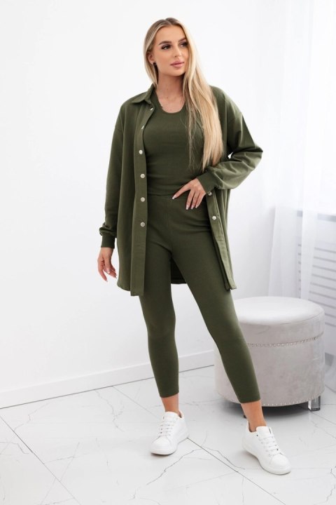 Komplet 3-częściowy bluza, top i legginsy khaki Komplet 3-częściowy bluza, top i legginsy khaki