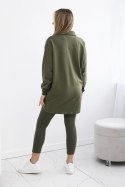 Komplet 3-częściowy bluza, top i legginsy khaki