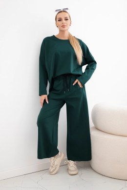 Komplet Punto Milano Winter bluza + spodnie z szeroką nogawką ciemny zielony