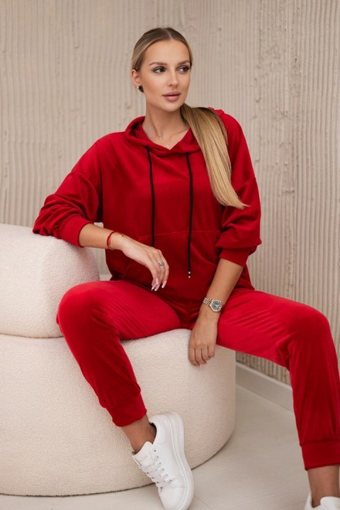 Komplet welurowy bluza kangurka + spodnie czerowny Komplet welurowy bluza kangurka + spodnie czerowny