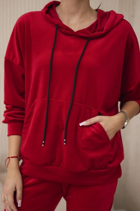 Komplet welurowy bluza kangurka + spodnie czerowny Komplet welurowy bluza kangurka + spodnie czerowny