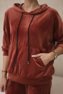 Komplet welurowy bluza kangurka + spodnie rudy