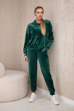 Komplet welurowy bluza kangurka + spodnie zielony