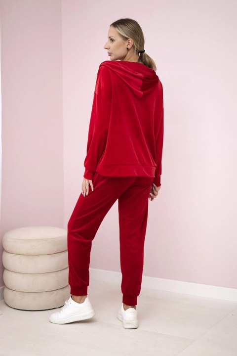 Komplet welurowy bluza z kapturem + spodnie czerwony Komplet welurowy bluza z kapturem + spodnie czerwony