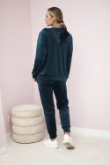 Komplet welurowy bluza z kapturem + spodnie morski