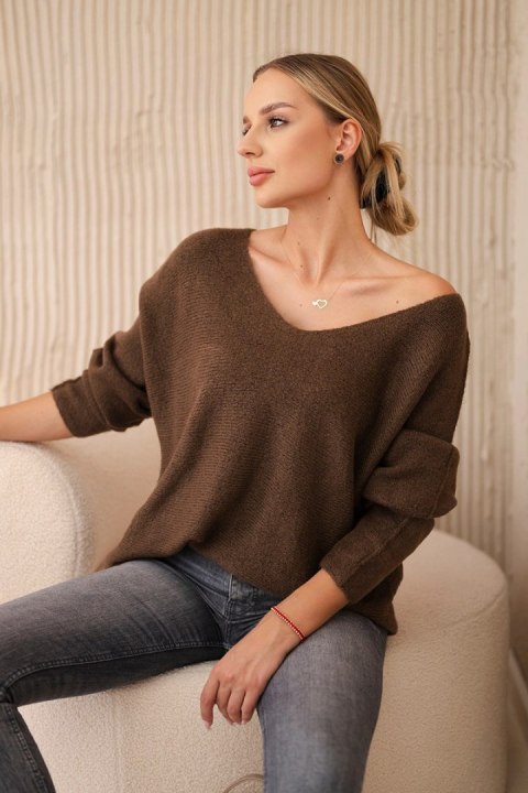 Sweter z dekoltem V brązowy Sweter z dekoltem V brązowy