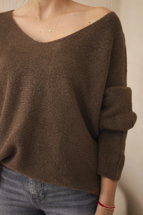 Sweter z dekoltem V brązowy Sweter z dekoltem V brązowy