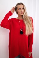 Sweter z naszyjnikiem czerwony