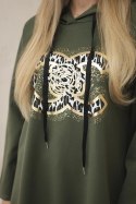 Bluza wiskozowa plus size z nadrukiem khaki