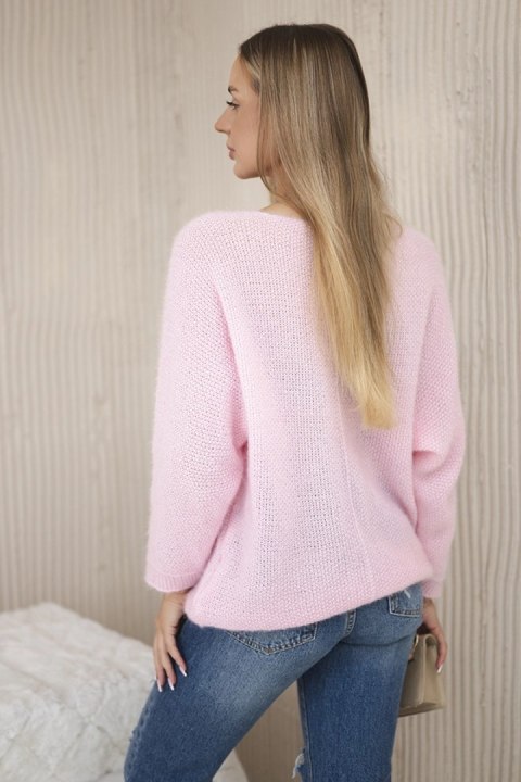 Sweter z dekoltem w serek jasny różowy Sweter z dekoltem w serek jasny różowy