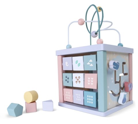 Drewniana kostka edukacyjna, sorter, mula, zegar ECOTOYS Drewniana kostka edukacyjna, sorter, mula, zegar ECOTOYS