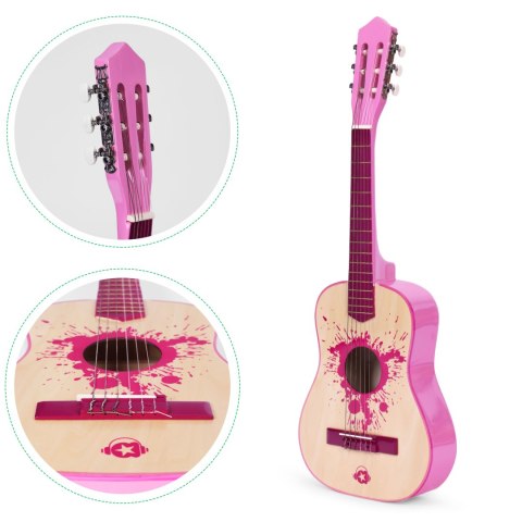 Gitara dla dzieci różowa duża - 34 drewniana 6 strun metalowe i nylonowe ECOTOYS Gitara dla dzieci różowa duża - 34 drewniana 6 strun metalowe i nylonowe ECOTOYS