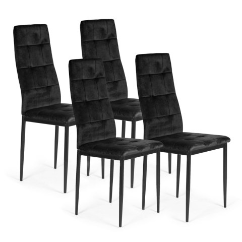 Komplet 4 krzeseł czarne krzesło welurowe do jadalni i salonu ModernHome Komplet 4 krzeseł czarne krzesło welurowe do jadalni i salonu ModernHome