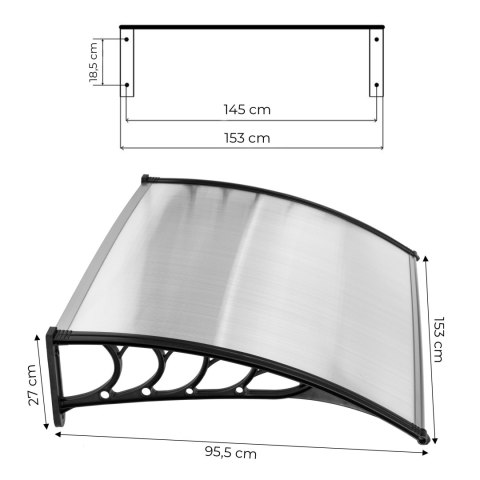 Daszek nad drzwi 150x100 cm zadaszenie osłona poliwęglan ModernHome Daszek nad drzwi 150x100 cm zadaszenie osłona poliwęglan ModernHome