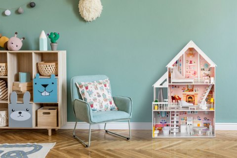 Domek dla lalek drewniany 3 piętra XXL Rezydencja Pudrowa ECOTOYS Domek dla lalek drewniany 3 piętra XXL Rezydencja Pudrowa ECOTOYS