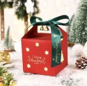 Pudełko PREZENTOWE ozdobne czerwone, MERRY CHRISTMAS z kokardą 10x10x10 cm