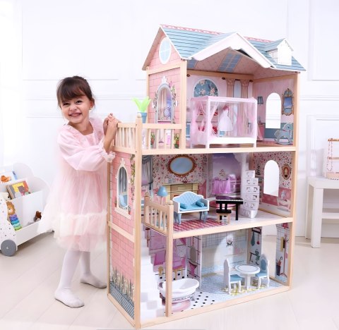 Domek dla lalek duży drewniany 3 piętra 11 mebelków ECOTOYS Domek dla lalek duży drewniany 3 piętra 11 mebelków ECOTOYS