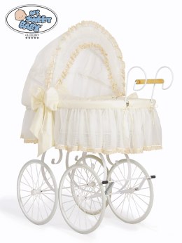 Kosz Mojżesza Retro Elisa - Biały + kremowa pościel z koronką