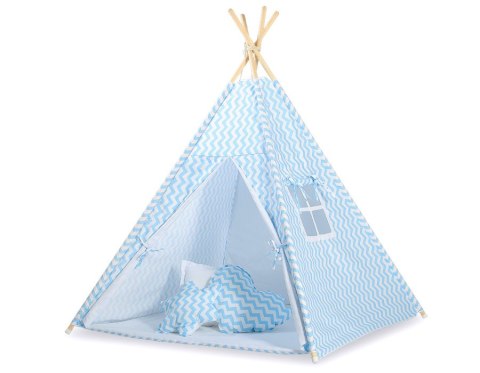 Namiot TIPI dla dzieci +mata + zawieszki pióra - Chevron niebieski Namiot TIPI dla dzieci +mata + zawieszki pióra - Chevron niebieski