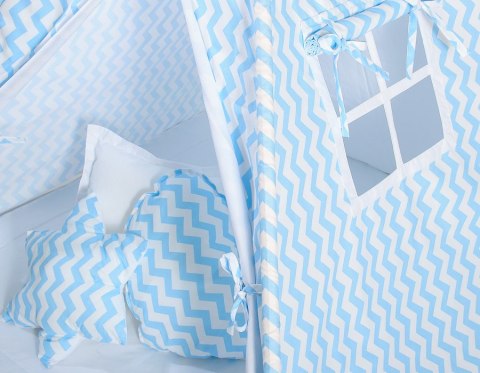 Namiot TIPI dla dzieci +mata + zawieszki pióra - Chevron niebieski Namiot TIPI dla dzieci +mata + zawieszki pióra - Chevron niebieski