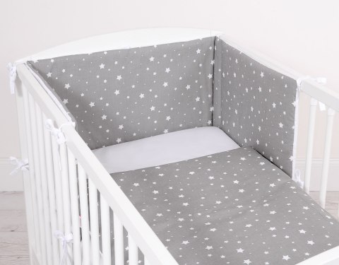 Dwustronna pościel 3-cz z ochraniaczem - mini gwiazdki białe na szarym/biały Dwustronna pościel 3-cz z ochraniaczem - mini gwiazdki białe na szarym/biały