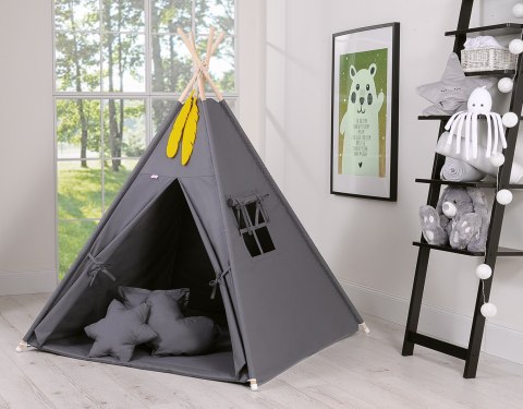 Namiot TIPI dla dzieci +mata + zawieszki pióra - antracyt Namiot TIPI dla dzieci +mata + zawieszki pióra - antracyt