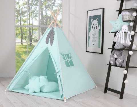 Namiot Tipi dla dzieci + zawieszki pióra - jasna mięta Namiot Tipi dla dzieci + zawieszki pióra - jasna mięta