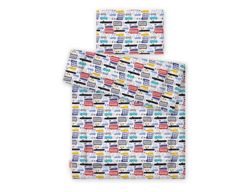 Komplet pościeli dla dzieci z wypełnieniem 120x90cm - kolorowe autka Komplet pościeli dla dzieci z wypełnieniem 120x90cm - kolorowe autka
