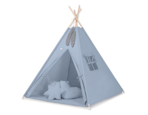 Namiot TIPI dla dzieci + mata + poduszki + zawieszki pióra - brudny niebieski Namiot TIPI dla dzieci + mata + poduszki + zawieszki pióra - brudny niebieski