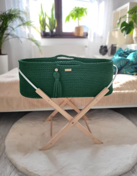 Kosz Mojżesza BOHO Handmade ze stojakiem - butelkowa zieleń Kosz Mojżesza BOHO Handmade ze stojakiem - butelkowa zieleń