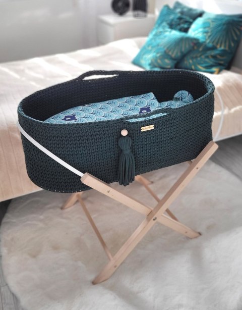 Kosz Mojżesza BOHO Handmade ze stojakiem - butelkowa zieleń Kosz Mojżesza BOHO Handmade ze stojakiem - butelkowa zieleń