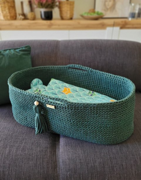 Kosz Mojżesza BOHO Handmade ze stojakiem - butelkowa zieleń Kosz Mojżesza BOHO Handmade ze stojakiem - butelkowa zieleń
