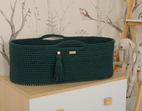 Kosz Mojżesza BOHO Handmade ze stojakiem - butelkowa zieleń Kosz Mojżesza BOHO Handmade ze stojakiem - butelkowa zieleń