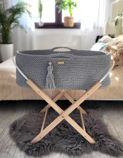 Kosz Mojżesza BOHO Handmade ze stojakiem - ciemny szary Kosz Mojżesza BOHO Handmade ze stojakiem - ciemny szary