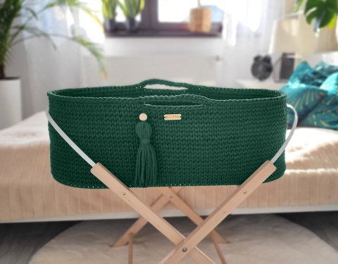 Kosz Mojżesza BOHO bawełniany Handmade z materacykiem - butelkowa zieleń Kosz Mojżesza BOHO bawełniany Handmade z materacykiem - butelkowa zieleń