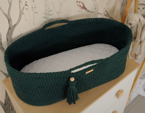 Kosz Mojżesza BOHO bawełniany Handmade z materacykiem - butelkowa zieleń Kosz Mojżesza BOHO bawełniany Handmade z materacykiem - butelkowa zieleń