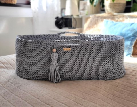 Kosz Mojżesza BOHO bawełniany Handmade z materacykiem - ciemny szary Kosz Mojżesza BOHO bawełniany Handmade z materacykiem - ciemny szary