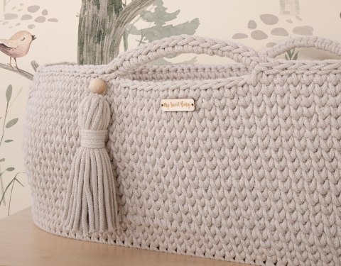 Kosz Mojżesza BOHO bawełniany Handmade z materacykiem - jasny beżowy Kosz Mojżesza BOHO bawełniany Handmade z materacykiem - jasny beżowy