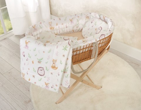 Kosz mojżesza BOHO wiklinowy ze stojakiem z wyściółką bawełnianą - leśna delikatność Kosz mojżesza BOHO wiklinowy ze stojakiem z wyściółką bawełnianą - leśna delikatność