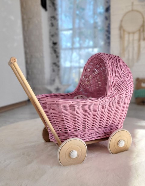 Wiklinowy wózek dla lalek pchacz - pink Wiklinowy wózek dla lalek pchacz - pink
