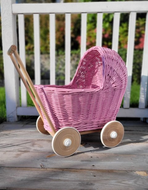 Wiklinowy wózek dla lalek pchacz - pink Wiklinowy wózek dla lalek pchacz - pink