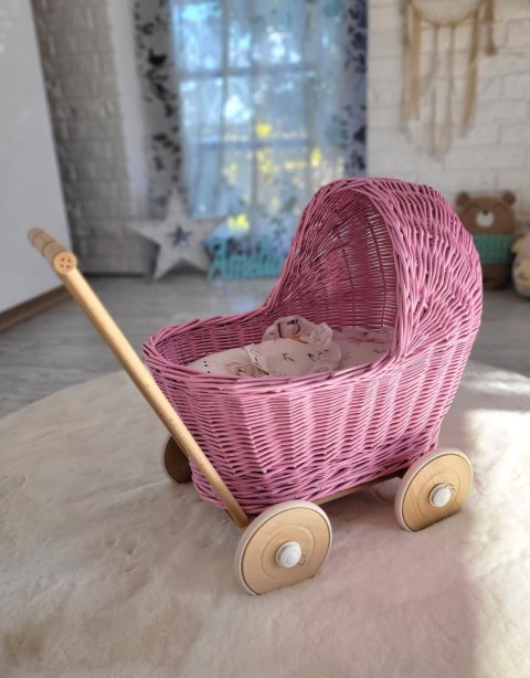 Wiklinowy wózek dla lalek pchacz - pink Wiklinowy wózek dla lalek pchacz - pink