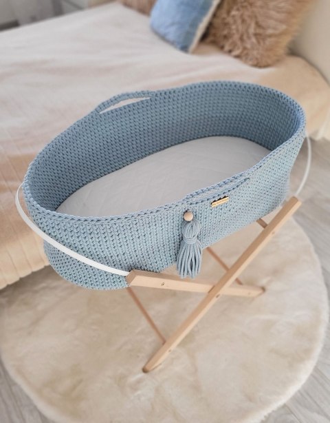Kosz Mojżesza BOHO Handmade ze stojakiem misty blue Kosz Mojżesza BOHO Handmade ze stojakiem misty blue