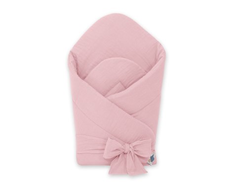 Muślinowy rożek dla niemowląt usztywniany z wiązaniem - pastel pink Muślinowy rożek dla niemowląt usztywniany z wiązaniem - pastel pink