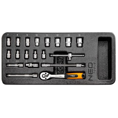 Klucze nasadowe 1/4", zestaw 19 szt., wkładka Klucze nasadowe 1/4", zestaw 19 szt., wkładka