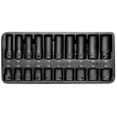 Nasadki udarowe 1/2", 10-24 mm, zestaw 20 szt., wkładka Nasadki udarowe 1/2", 10-24 mm, zestaw 20 szt., wkładka